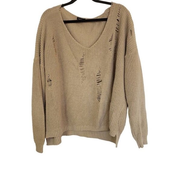 Boohoo distressed sweater size 2x Light tan - Picture 1 of 9